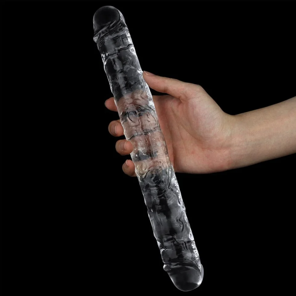 #727 - 30 cm Şeffaf Çift Taraflı Realistik Dildo Anal Vajinal Penis