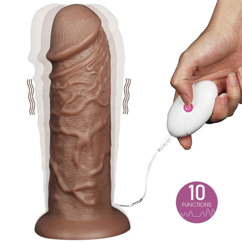 #835 - 26,6 cm Çift Katmanlı 10 Titreşim Fonksiyonlu Melez Vibratör Penis