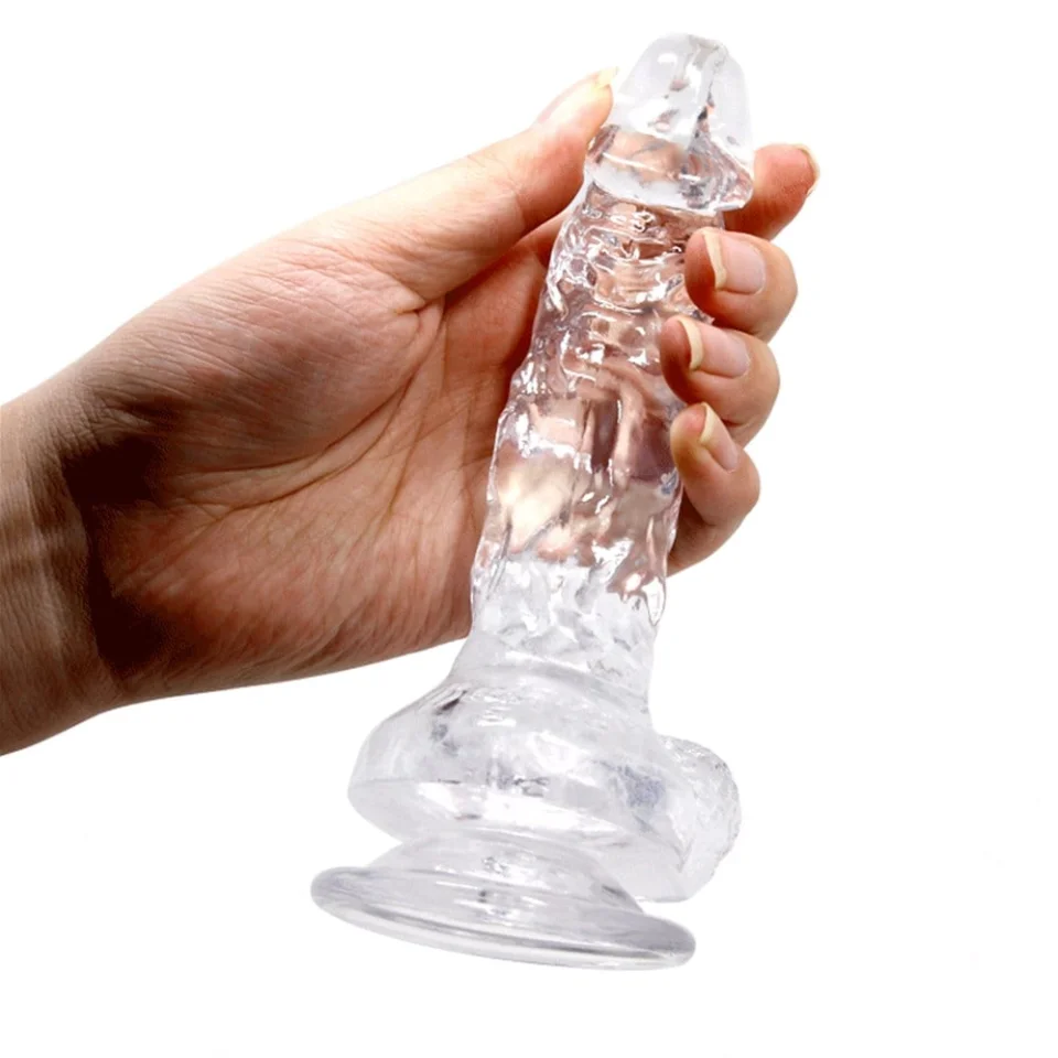 #885 - 16,7 cm Şeffaf Realistik Damarlı Vantuzlu Dildo Penis