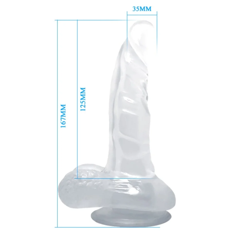 #892 - 16,7 cm Şeffaf Realistik Damarlı Vantuzlu Dildo Penis