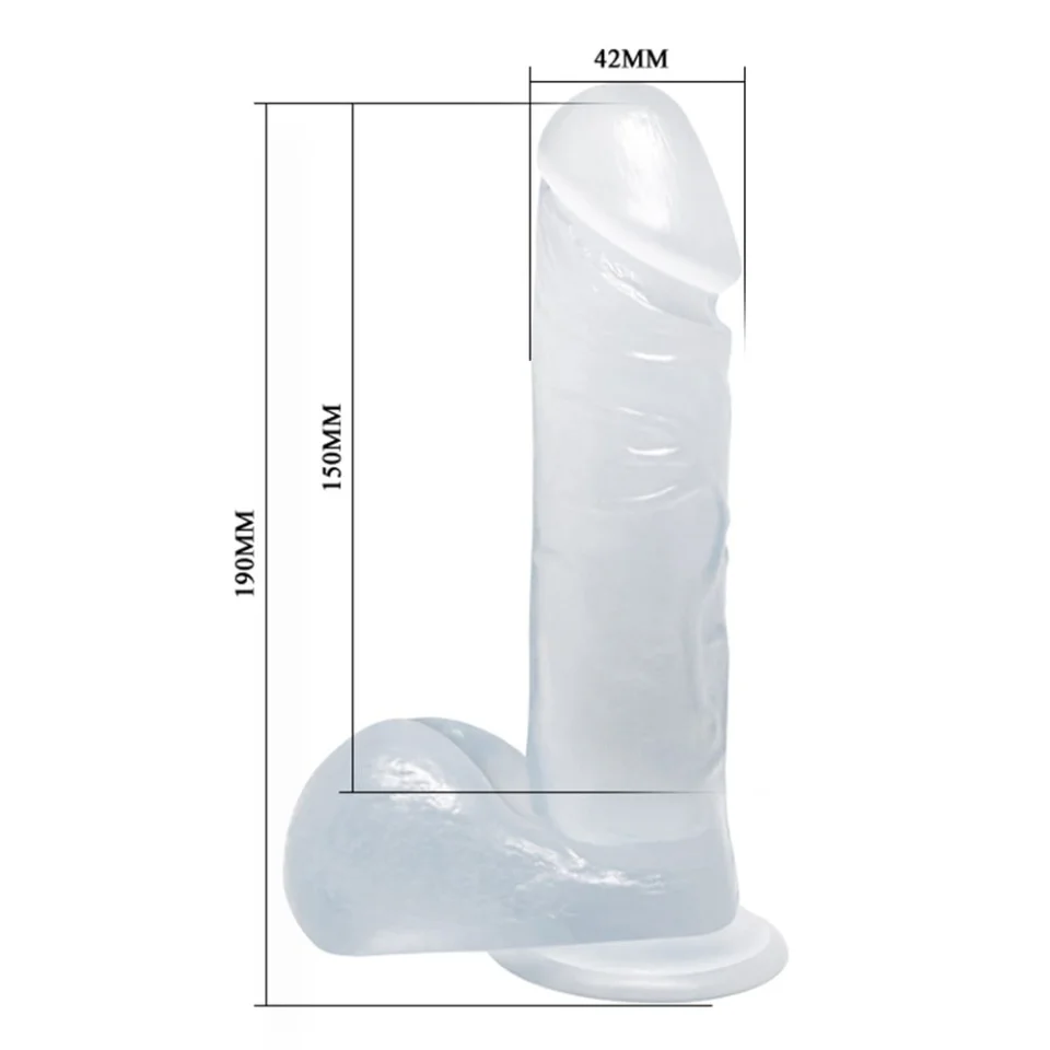 #894 - 19 cm Şeffaf Realistik Damarlı Vantuzlu Dildo Penis