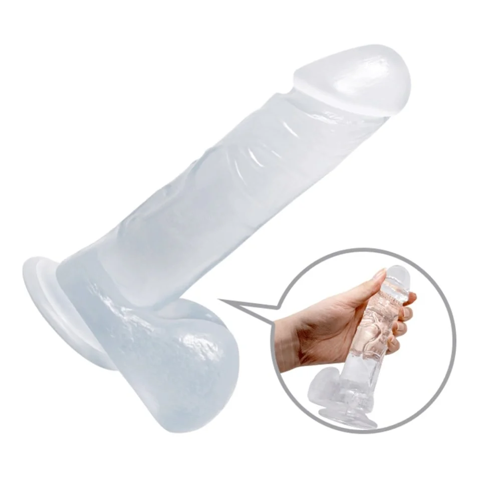#901 - 19 cm Şeffaf Realistik Damarlı Vantuzlu Dildo Penis