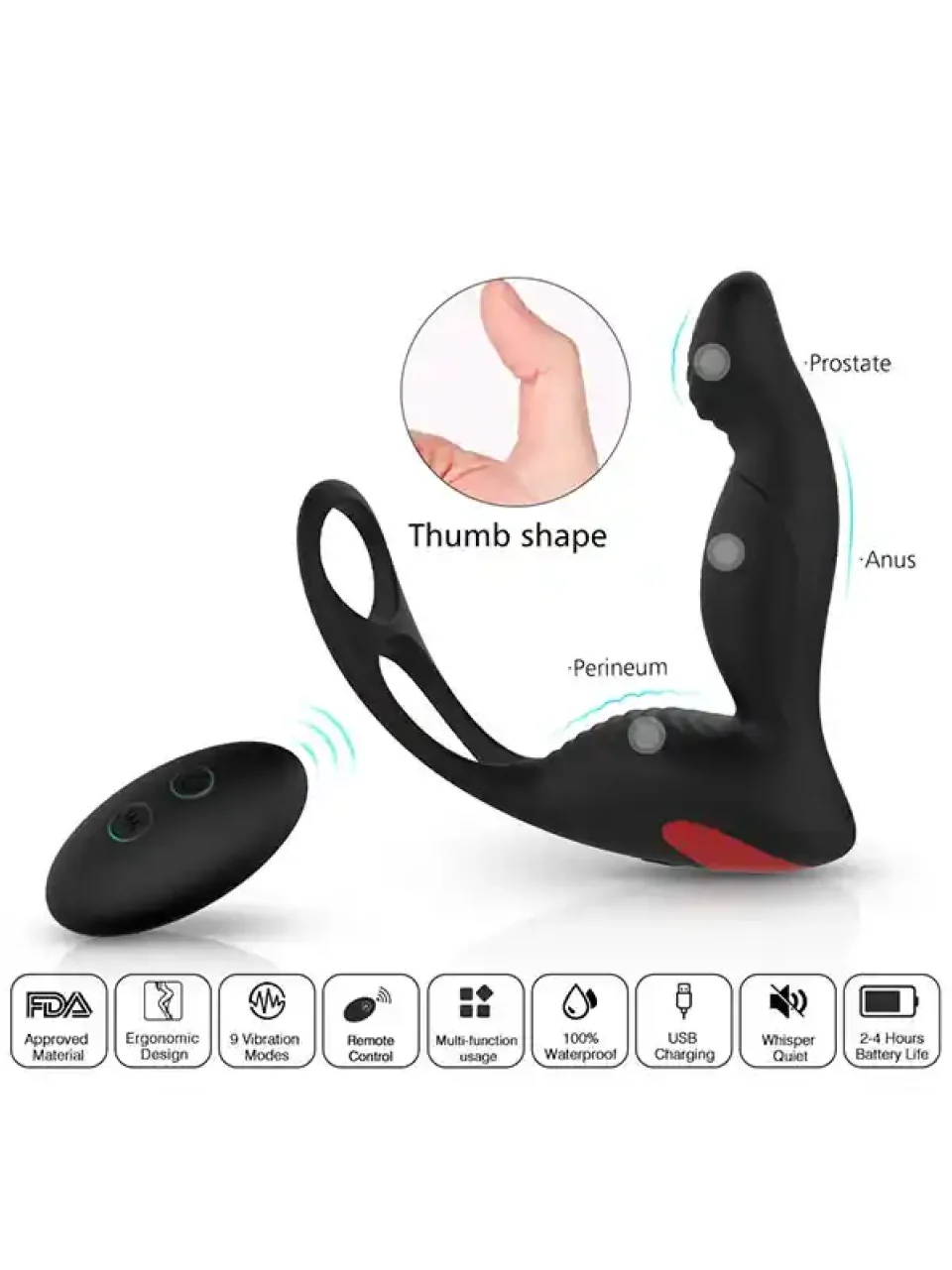 #9818 - Penis Halkalı Prostat Şarjlı Uzaktan Kumandalı Anal Vibratör