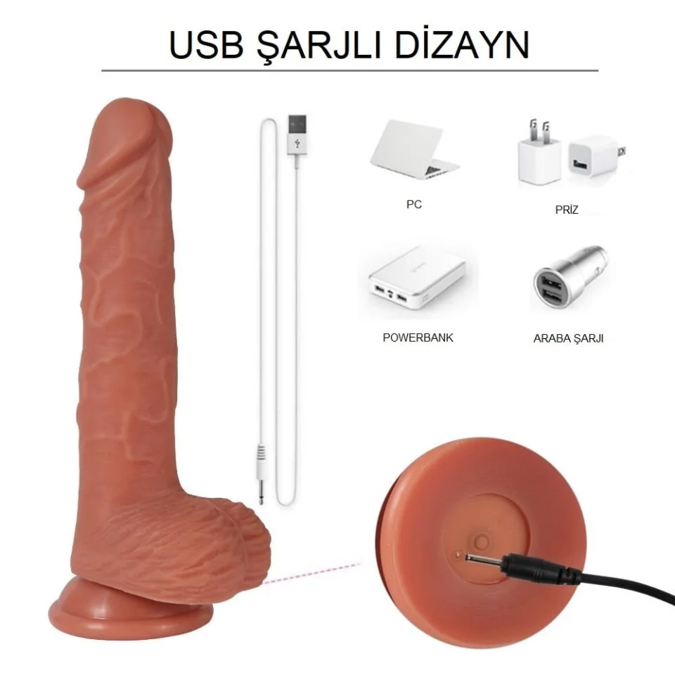 #1015 - 23 cm İleri Geri Hareketli Gerçekçi Silikon Vantuzlu Penis