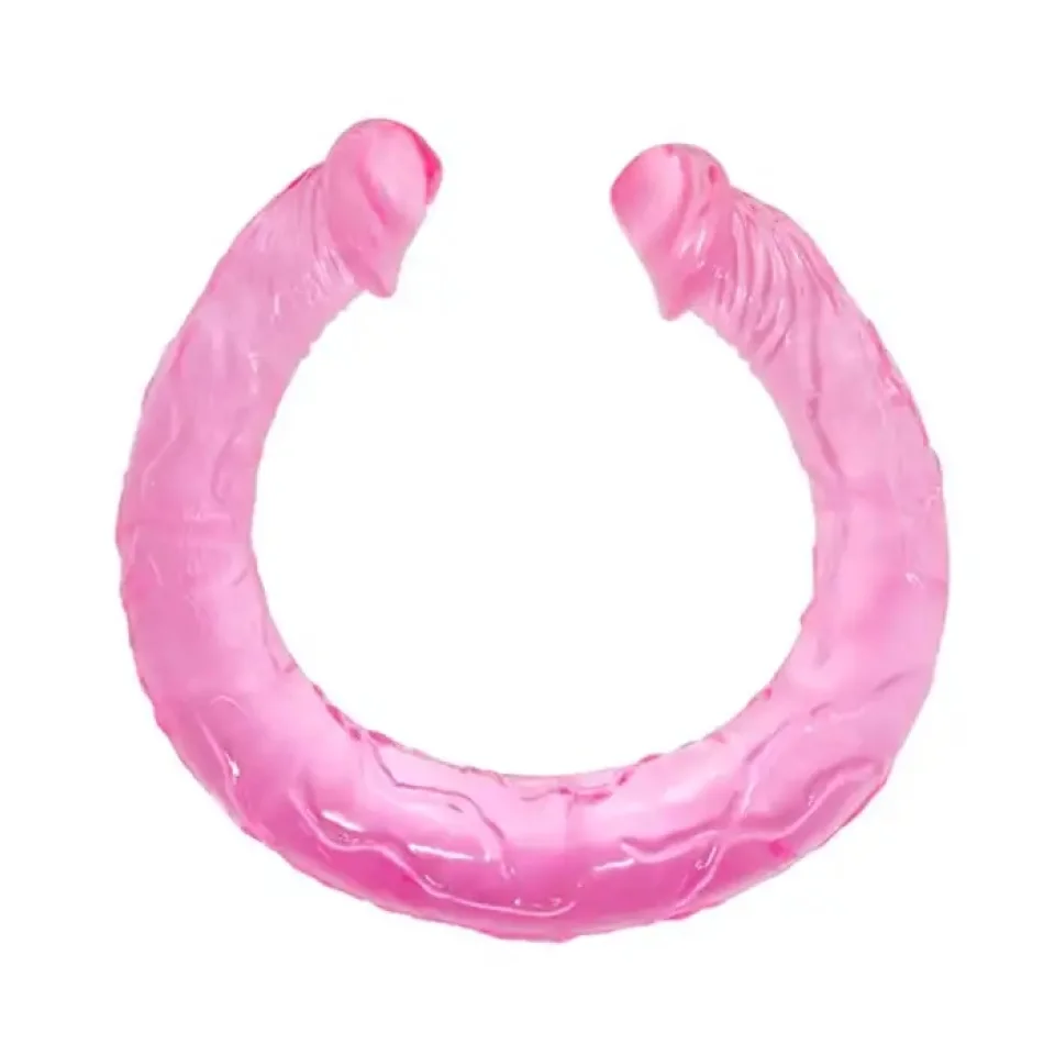 #11483 - 44 cm Çift Taraflı Jel Yumuşak Pembe Penis Dildo