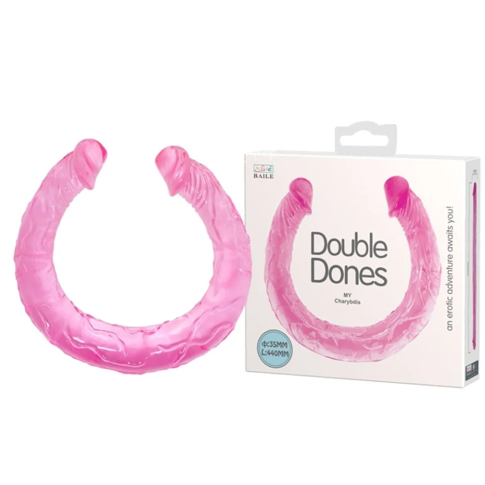 #1034 - 44 cm Çift Taraflı Jel Yumuşak Pembe Penis Dildo