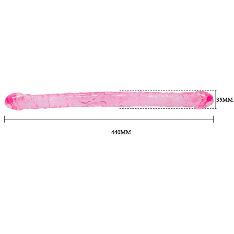 #1035 - 44 cm Çift Taraflı Jel Yumuşak Pembe Penis Dildo