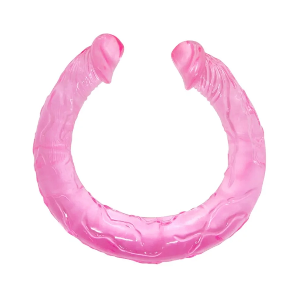 #1036 - 44 cm Çift Taraflı Jel Yumuşak Pembe Penis Dildo
