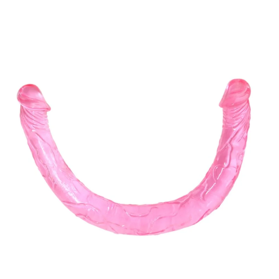 #1037 - 44 cm Çift Taraflı Jel Yumuşak Pembe Penis Dildo
