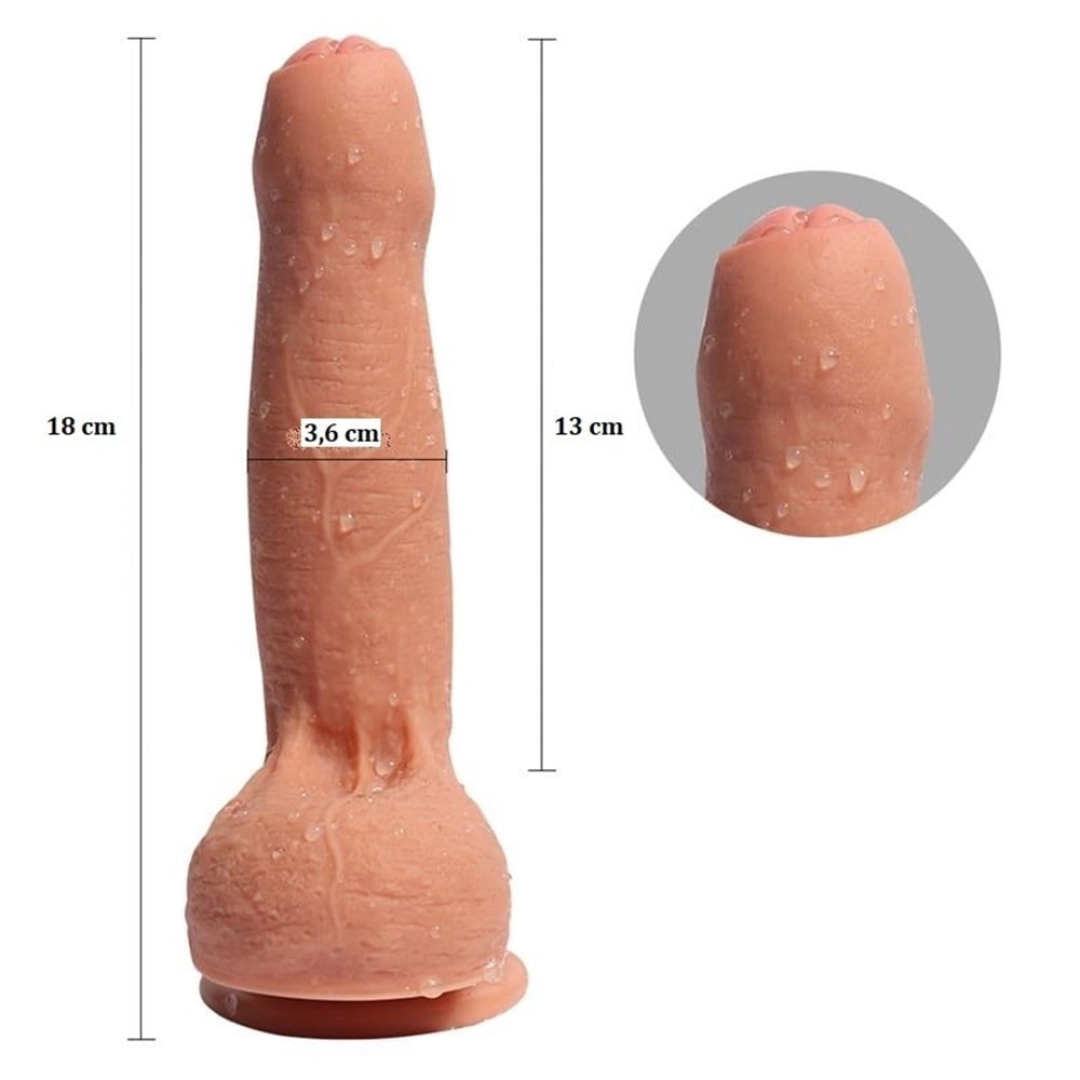 #12540 - 18 cm Et Dokulu Gerçekçi Çift Katmanlı Sünnetsiz Silikon Penis Azazel