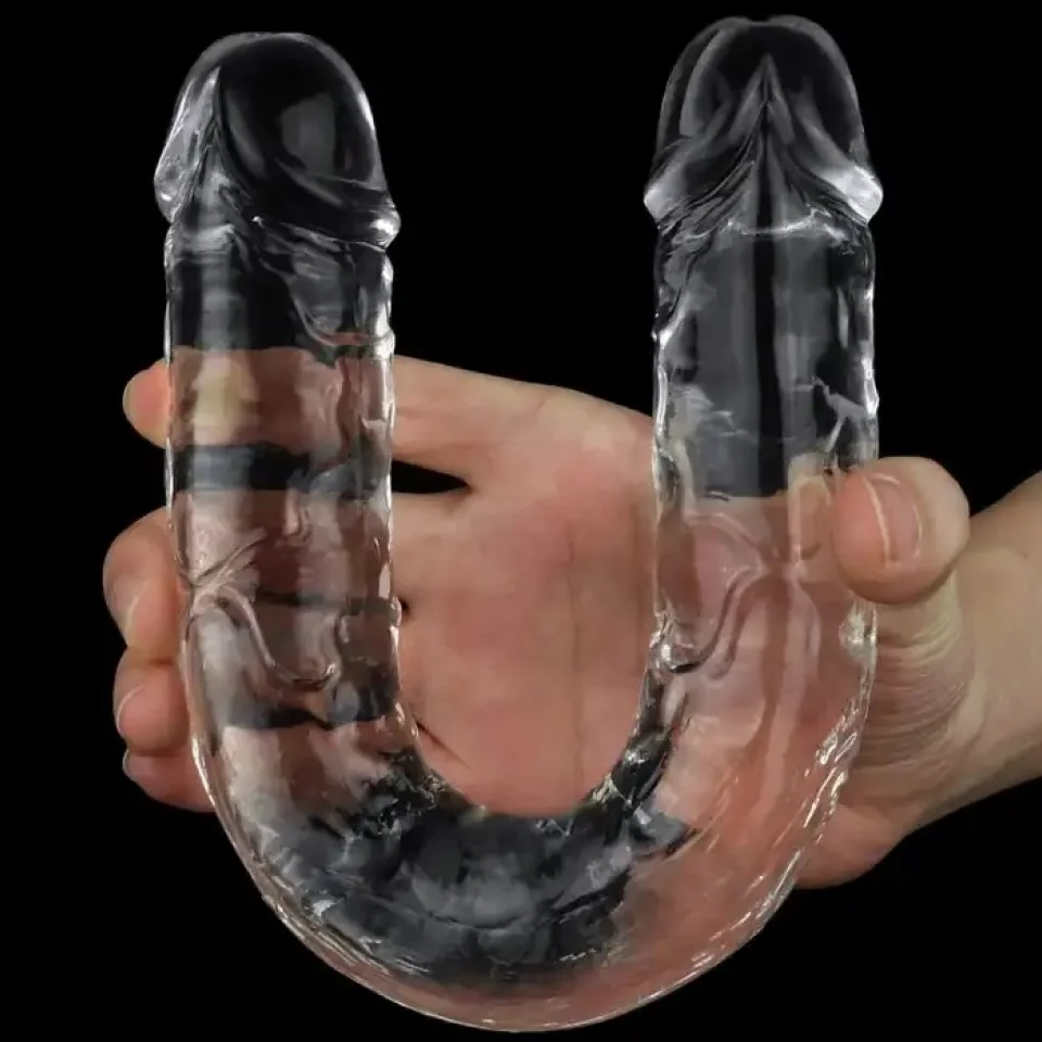 #11497 - 30 cm Şeffaf Çift Taraflı Realistik Dildo Anal Vajinal Penis