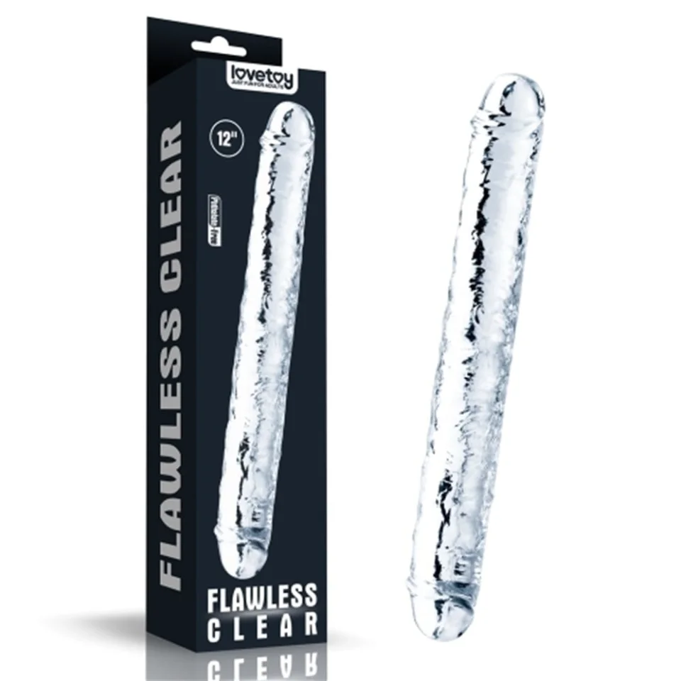 #10989 - 30 cm Şeffaf Çift Taraflı Realistik Dildo Anal Vajinal Penis