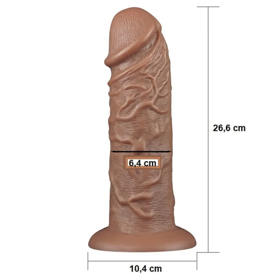 #11096 - 26,6 cm Yeni Nesil &Ccedil;ift Katmanlı Realistik Kalın Dildo Melez Penis