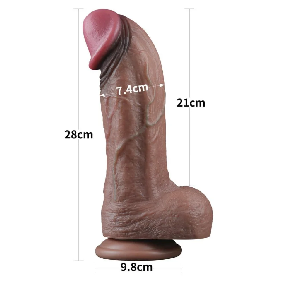 #11127 - 28 cm Yeni Nesil Çift Katmanlı Realistik Dev Kalın Melez Dildo Penis
