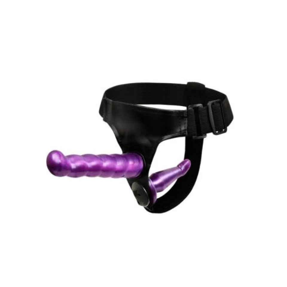 #11658 - Çift Taraflı Mor Renk Belden Bağlamalı Strapon Dildo