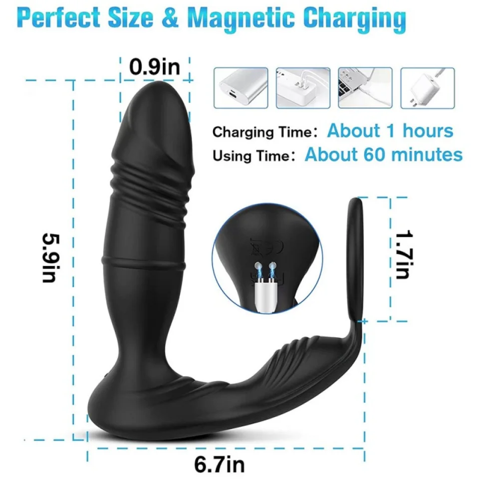 #11682 - Vomentrend Titreşimli App Controllü Penis Halkalı İleri Geri Hareketli Anal Plug