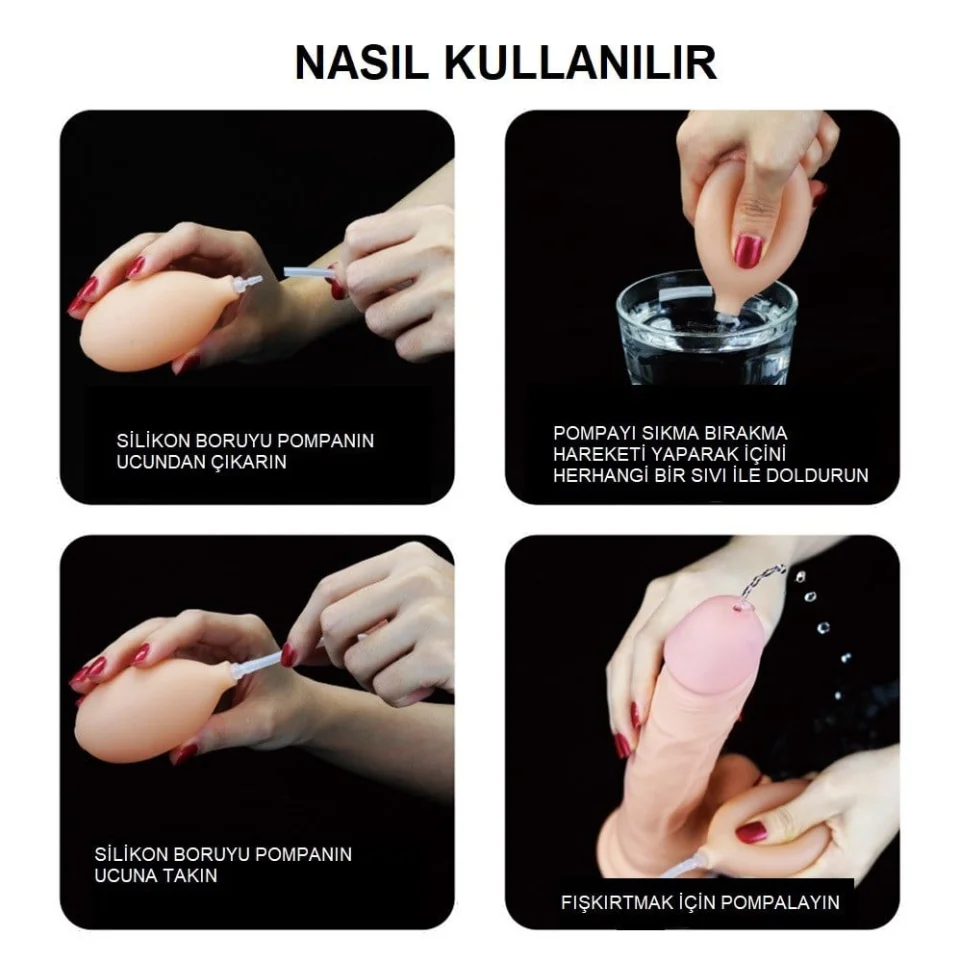 #1130 - 23 cm Su Fışkırtmalı Vantuzlu Ten Dokulu Dildo Penis