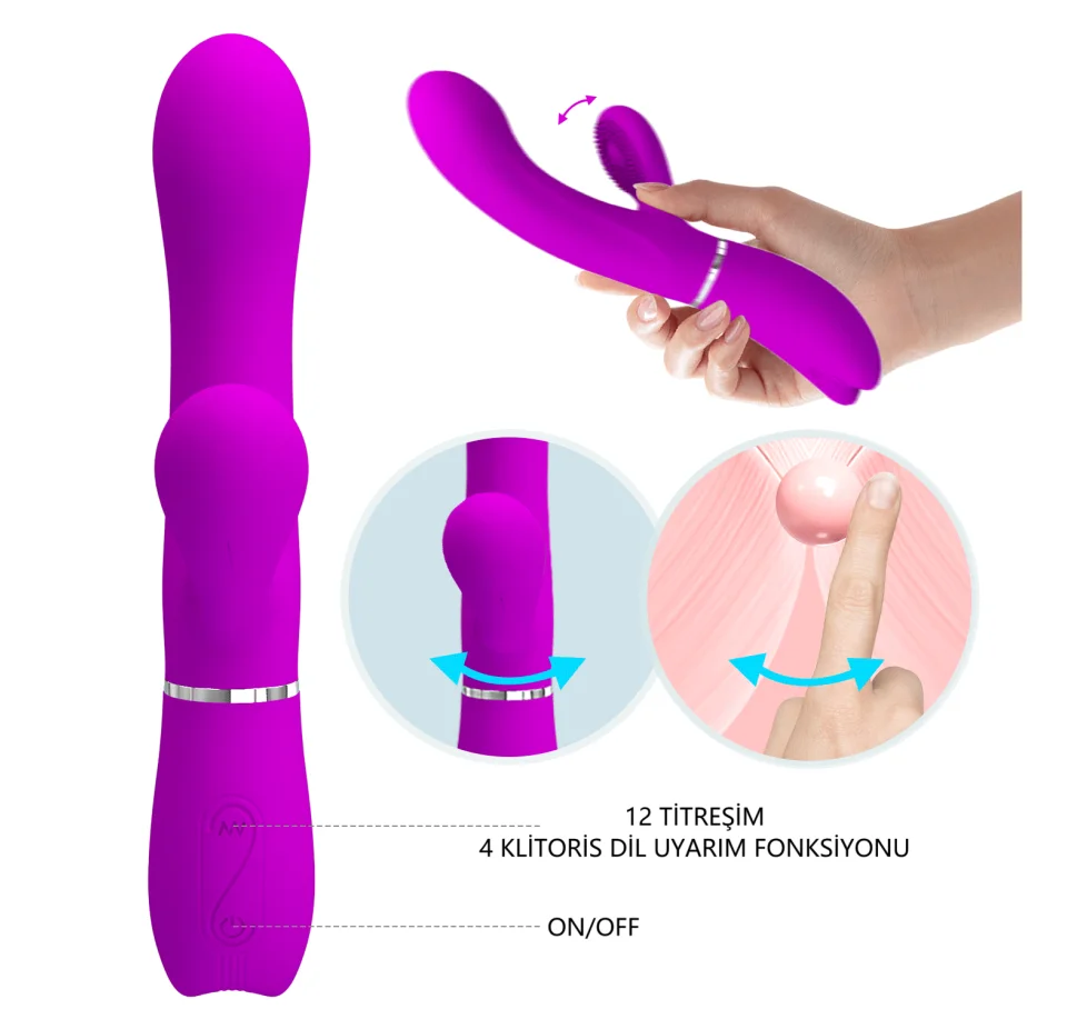 #11822 - USB Şarjlı 12 Titreşim ve Klitoris Dil Uyarım Fonksiyonlu Vibratör