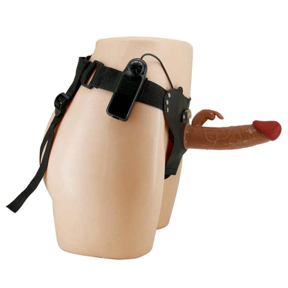 #11830 - 19 cm Belden Bağlamalı İçi Boş Titreşimli Testissiz Protez Melez Penis