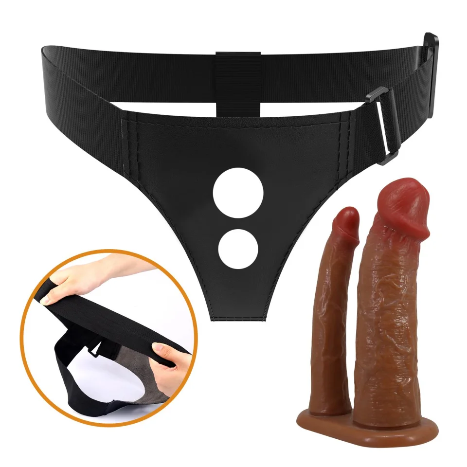 #11851 - 4 cm Dolgulu İçi Boş Belden Bağlamalı Çift Dildo Strapon