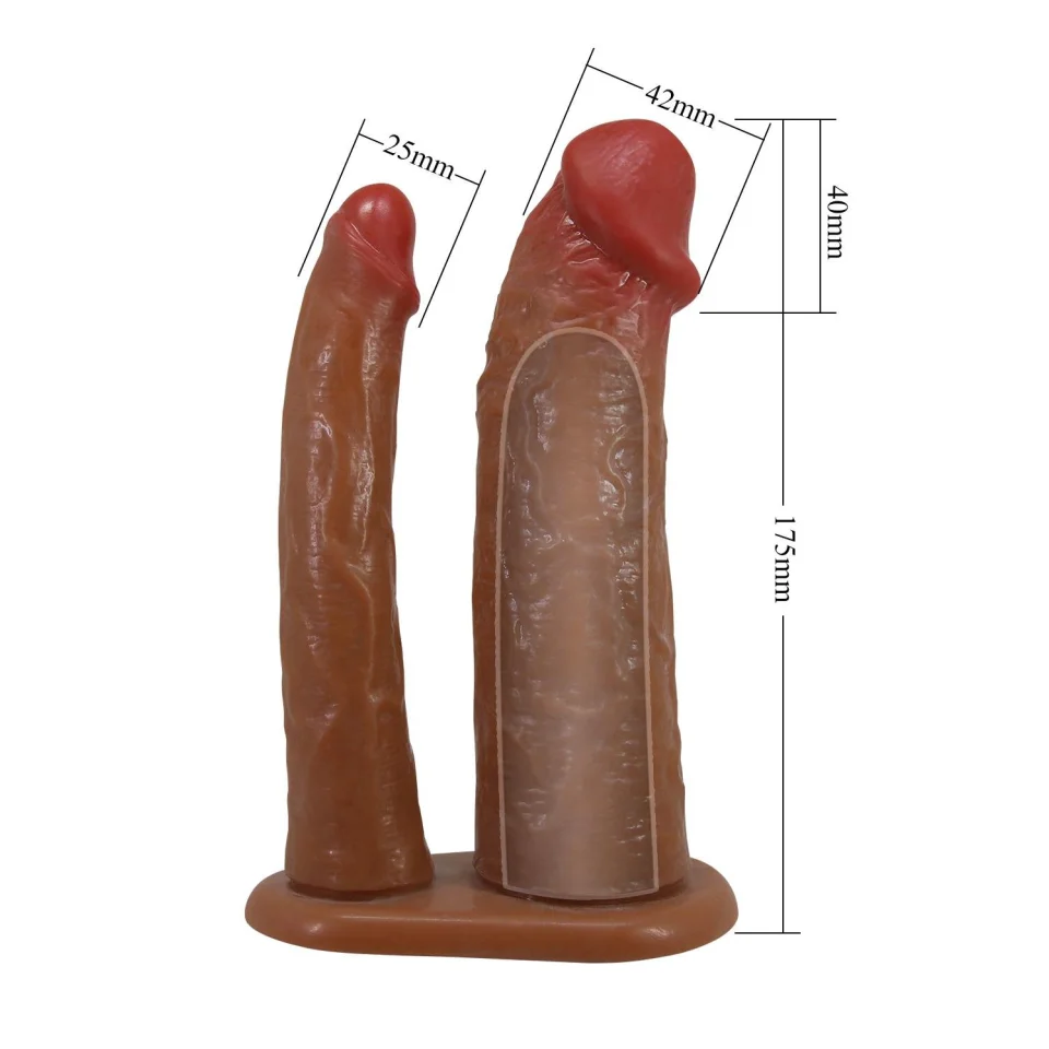 #11854 - 4 cm Dolgulu İçi Boş Belden Bağlamalı Çift Dildo Strapon