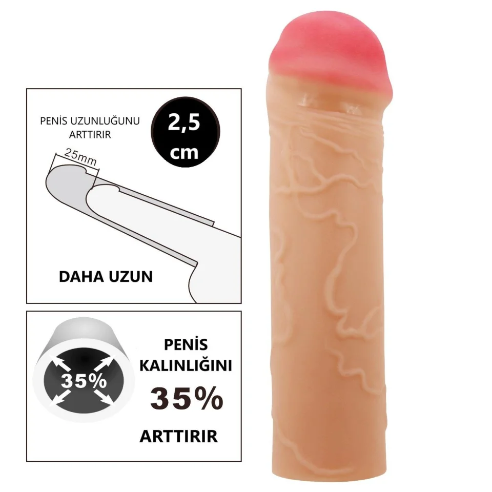 #11951 - 2,5 cm Dolgulu Premium Ten Rengi Silikon Penis Kılıfı