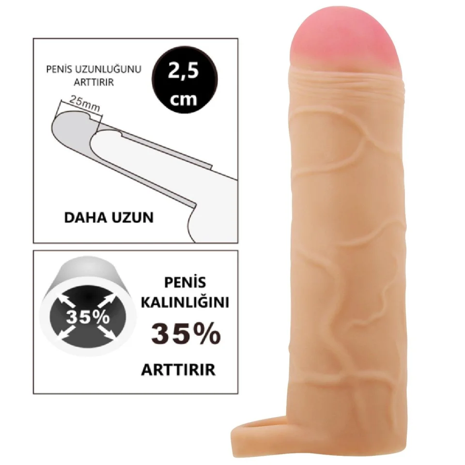 #11962 - 2,5 cm Dolgulu Premium Ten Rengi Silikon Penis Kılıfı