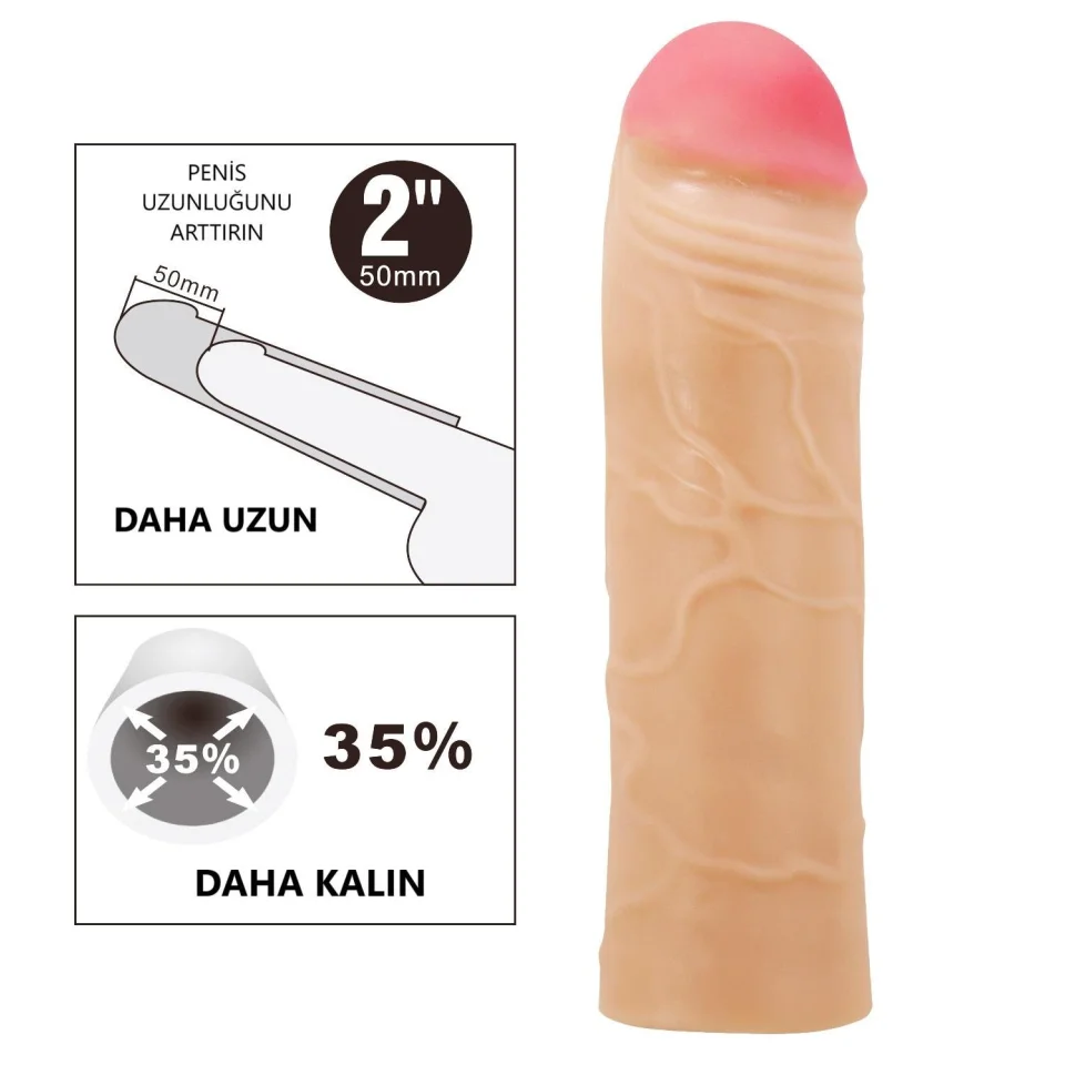 #11965 - 5 cm Dolgulu Premium Ten Rengi Silikon Penis Kılıfı - Chane
