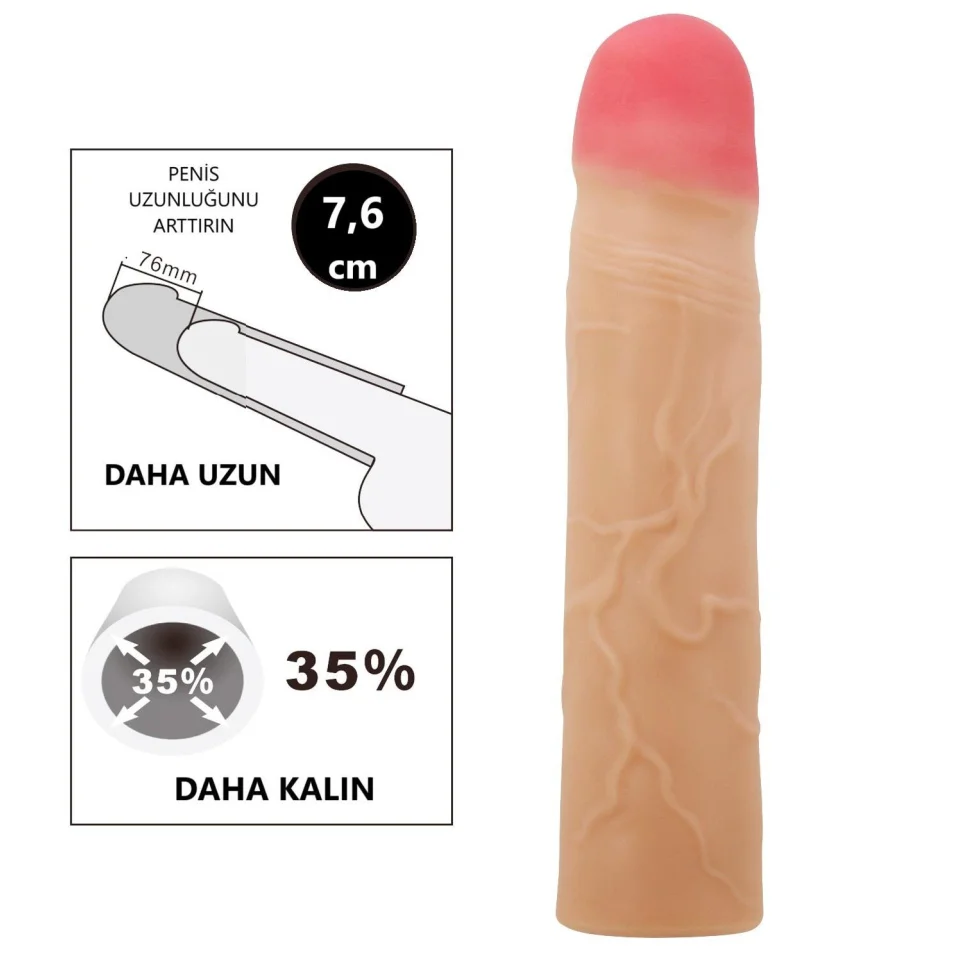 #11977 - 7,6 cm Dolgulu Premium Ten Rengi Silikon Penis Kılıfı - Kylian