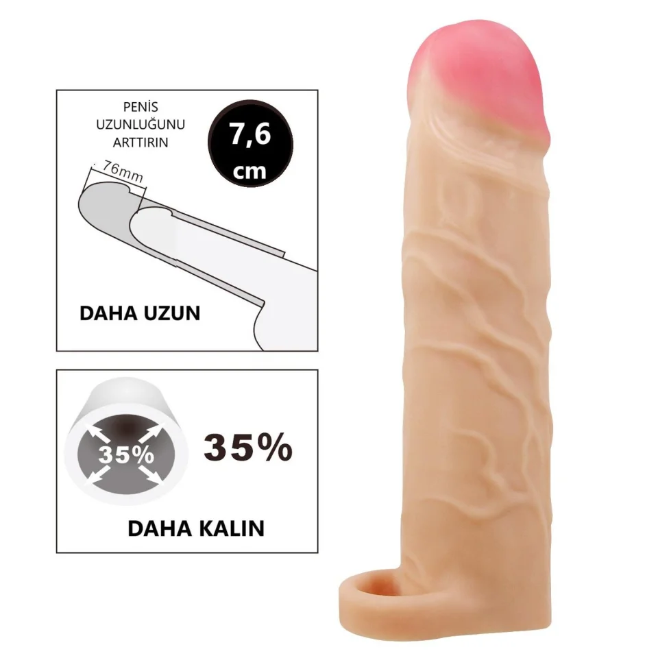 #11980 - 7,6 cm Dolgulu Premium Ten Rengi Silikon Kemerli Penis Kılıfı - Gerd