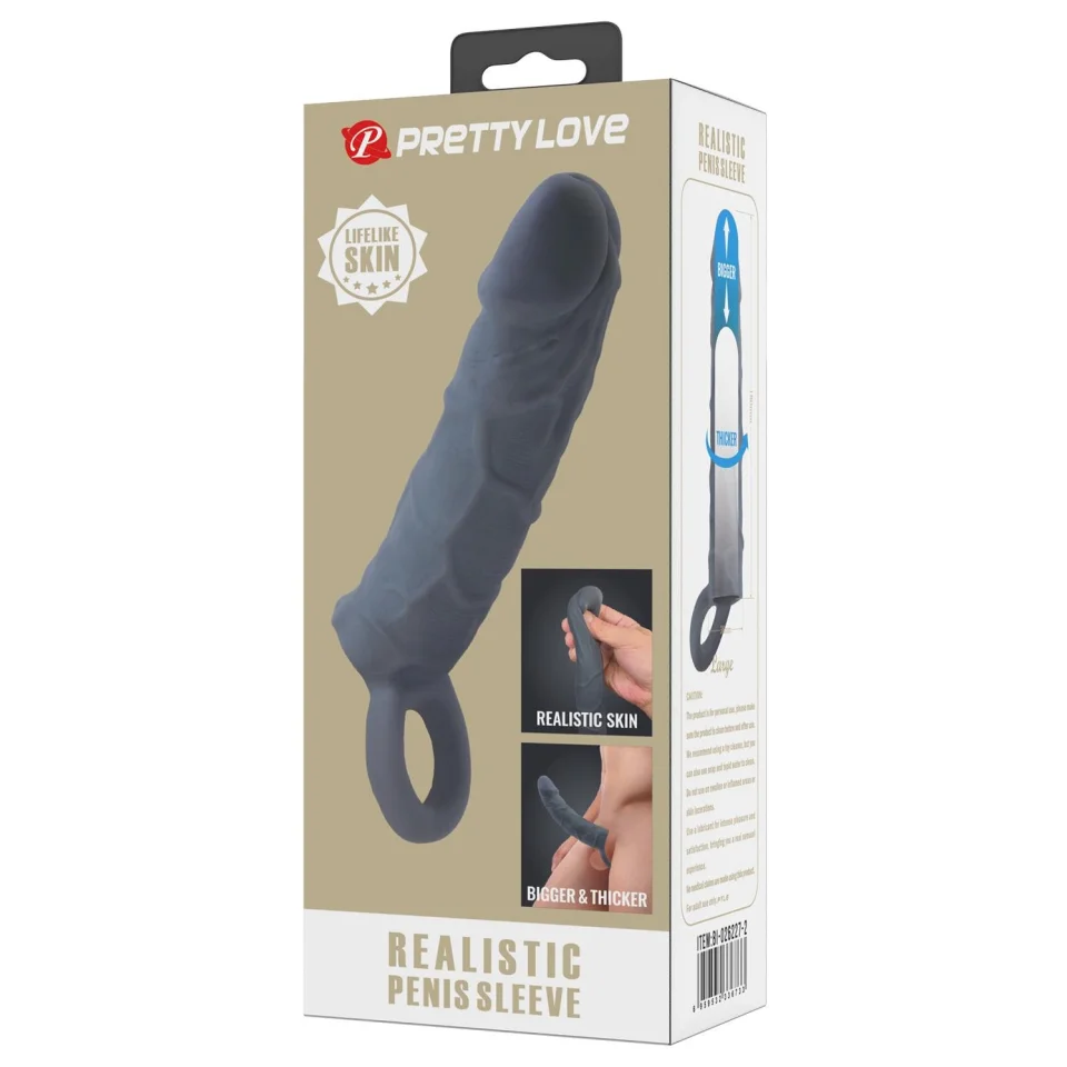 #12018 - Zenci Siyah Dolgulu Realistik Uzatmalı Penis Kılıfı