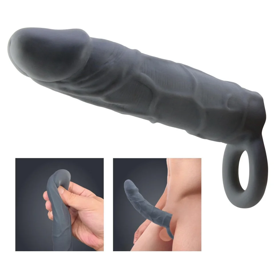 #12019 - Zenci Siyah Dolgulu Realistik Uzatmalı Penis Kılıfı