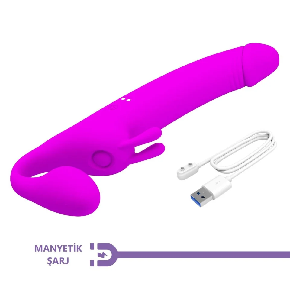 #12025 - USB Şarjlı Klitoris Darbe Modlu Çift Taraflı Strapon Vajinal Vibratör
