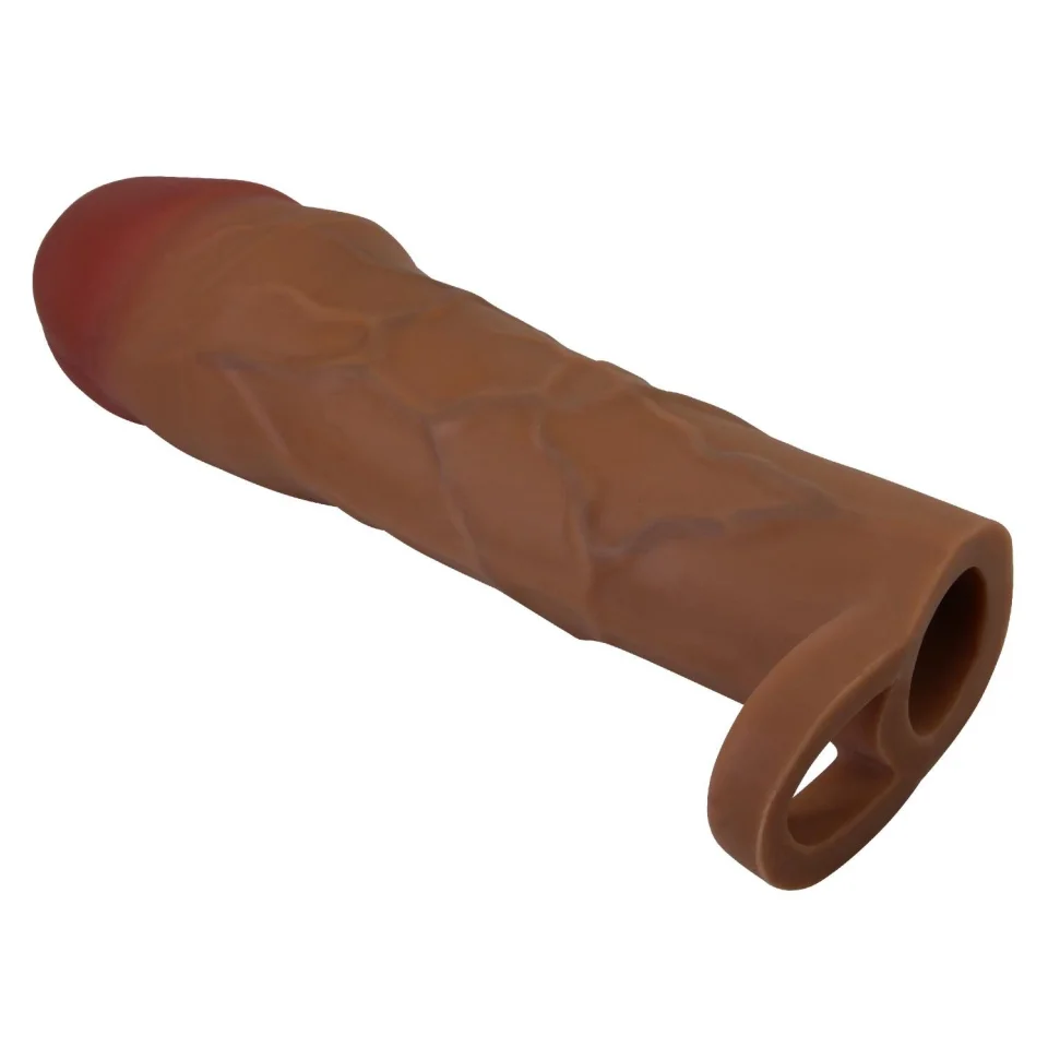 #12039 - 5 cm Dolgulu Premium Melez Rengi Silikon Halkalı Penis Kılıfı - Hani
