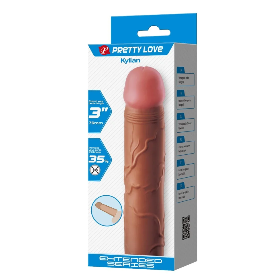 #12047 - 7,6 cm Dolgulu Premium Melez Rengi Silikon Penis Kılıfı - Kylian