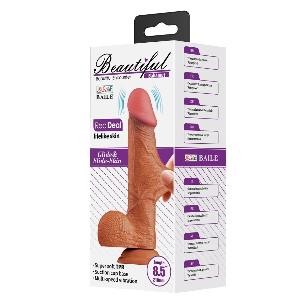#12069 - 21,8 cm Çift Katmanlı Gerçekçi Titreşimli Dildo Vibratör Penis-Bahamut