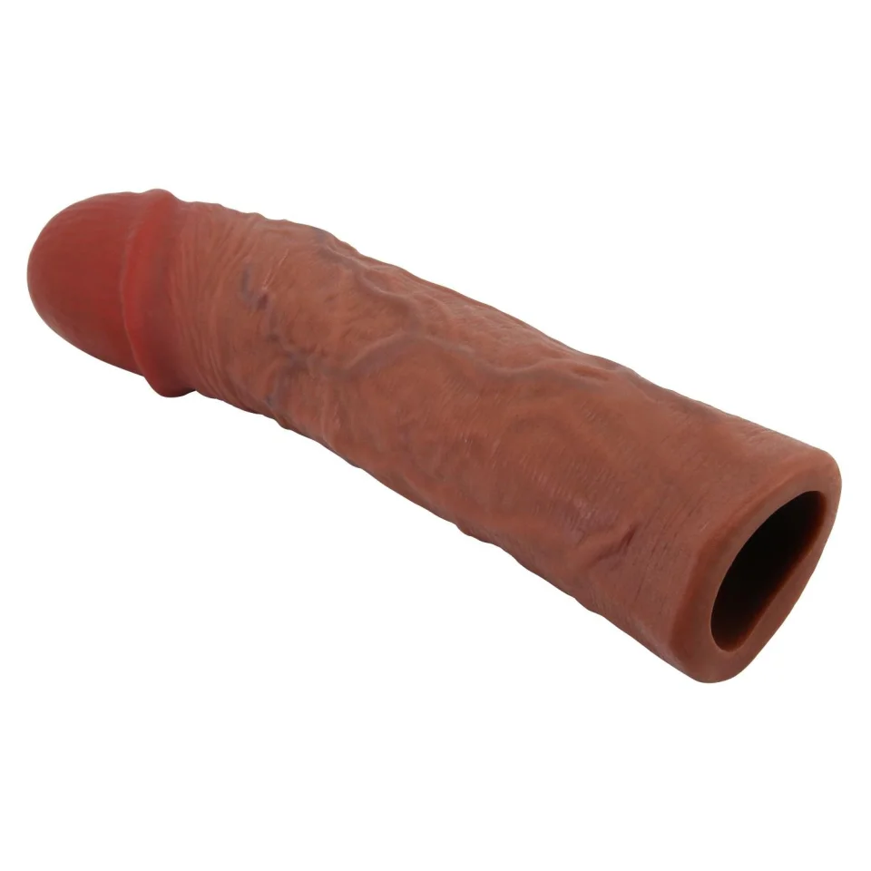 #12104 - 7,6 cm Dolgulu Premium Melez Rengi Silikon Penis Kılıfı - Derek