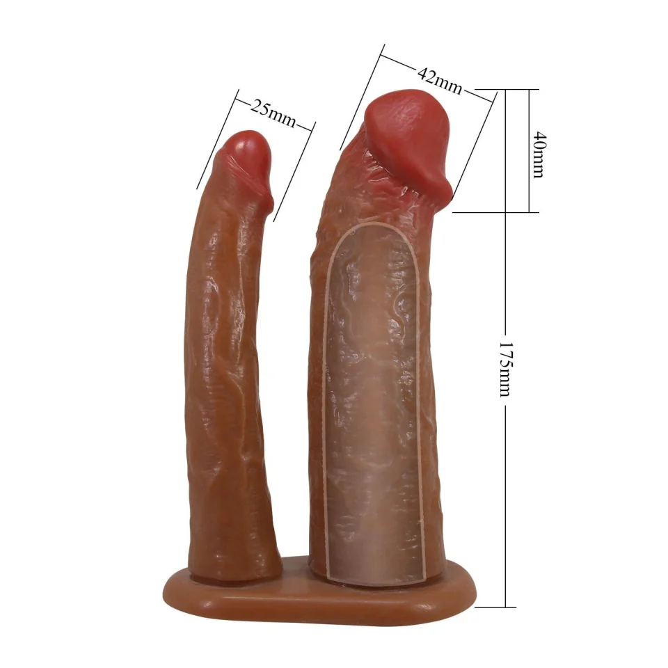 #12145 - 4 cm Uzatmalı Çiftli İçi Boş 17,5 cm Çatal Dildo Penis Kılıfı - Yairon