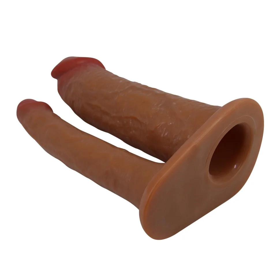 #12148 - 4 cm Uzatmalı Çiftli İçi Boş 17,5 cm Çatal Dildo Penis Kılıfı - Yairon