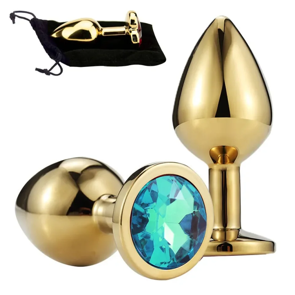 #12219 - Altın Gold Çelik Kristal Taşlı Anal Plug Küçük Boy