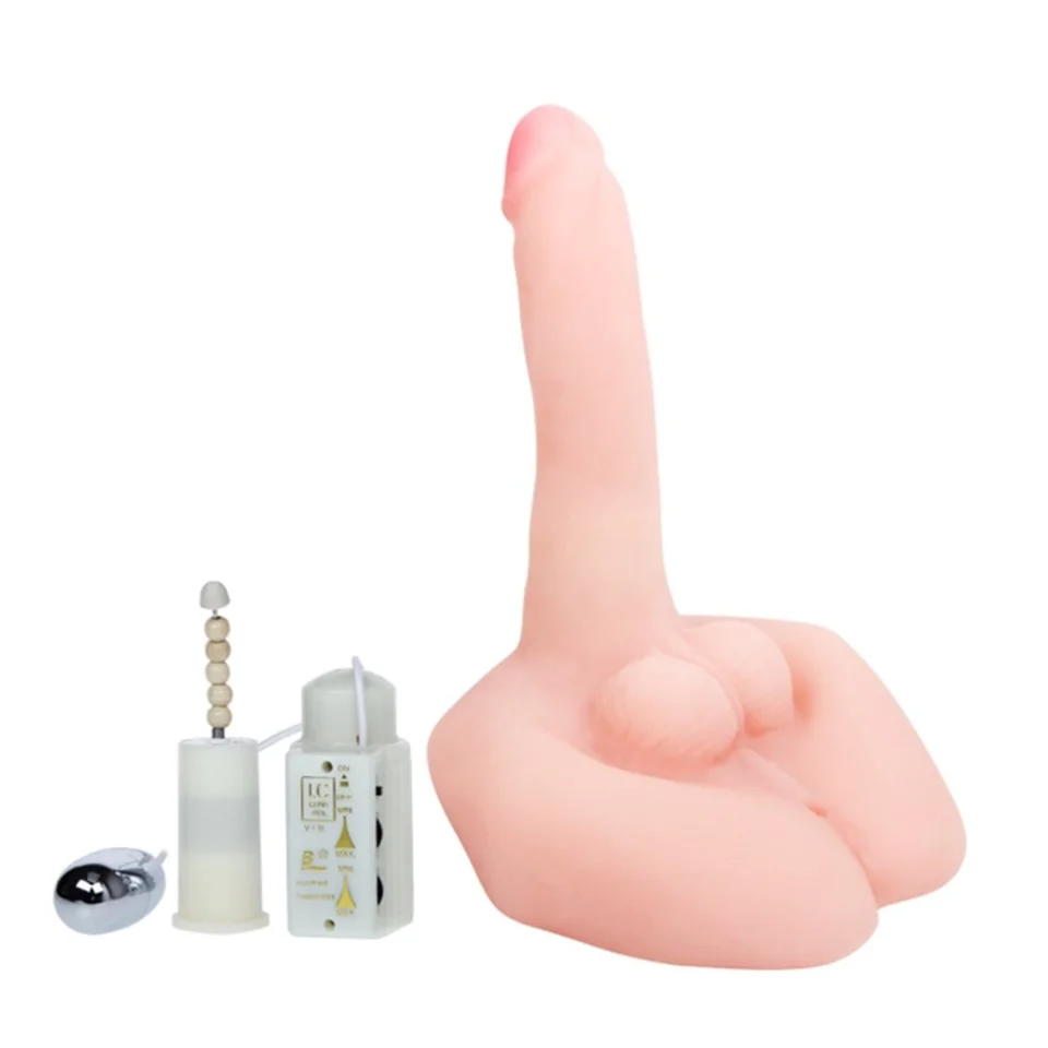 #1210 - 21 cm Oynar Başlı Titreşimli Sesli Çift Girişli Vibratör Masturbatör