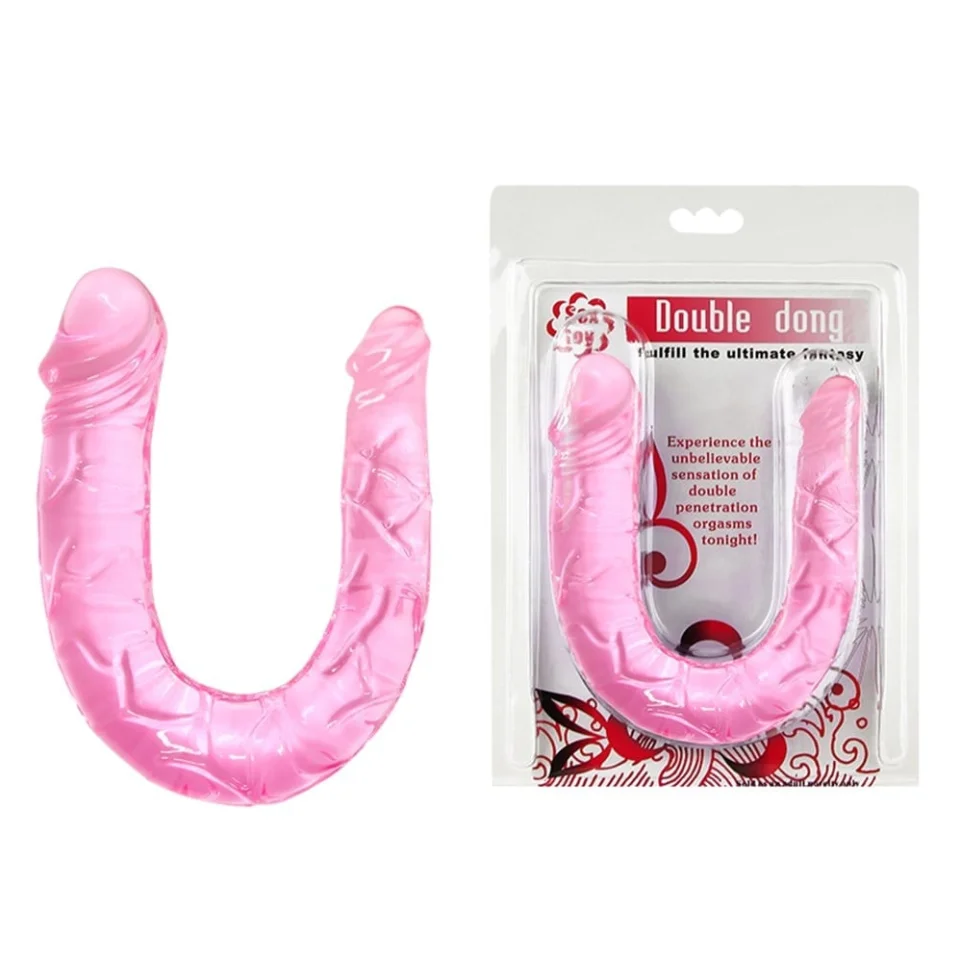 #1348 - 30 cm Pembe Çift Taraflı Jel Yumuşak Penis Dildo