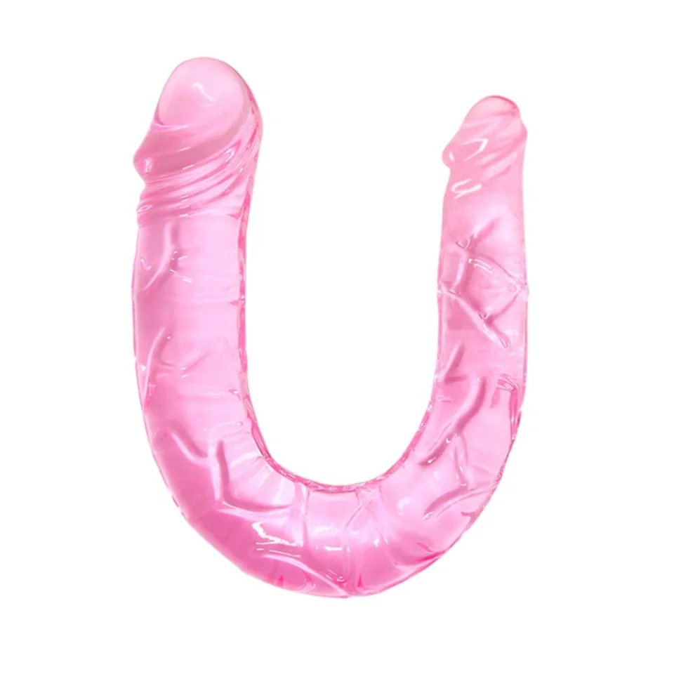 #1350 - 30 cm Pembe Çift Taraflı Jel Yumuşak Penis Dildo