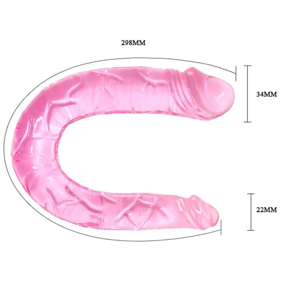 #1352 - 30 cm Pembe Çift Taraflı Jel Yumuşak Penis Dildo