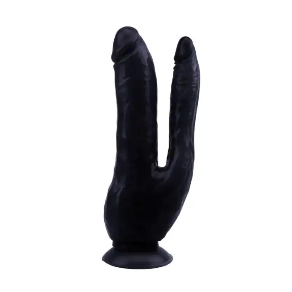 #11473 - 19.5 cm İki Uçlu Vantuzlu Realistik Çatal Zenci Dildo Penis