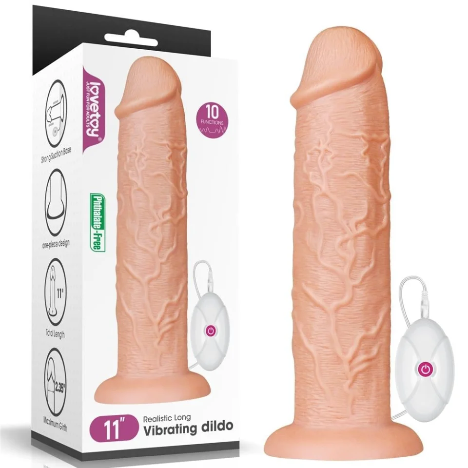 #1512 - 28 cm Gerçekçi 10 Titreşimli Testissiz Dildo Vibratör Penis