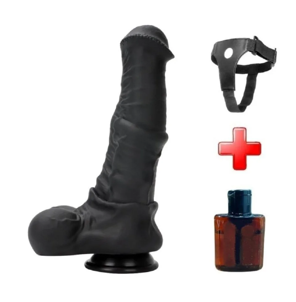 #1631 - Belden Bağlamalı 24 cm Et Dokulu Çift Katmanlı Sünnetsiz Silikon Penis