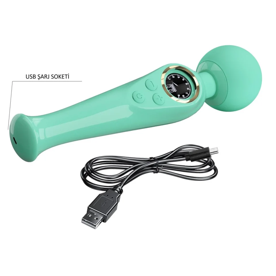 #1670 - USB Şarjlı Led Göstergeli Klitoris Uyarıcılı Masaj Vibratör Turkuaz