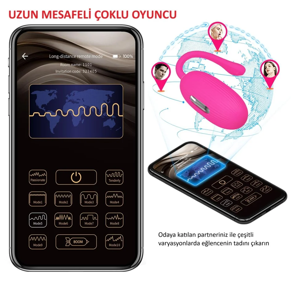 #1737 - Telefon Kumandalı 12 Titreşim Fonksiyon 3 Elektro Şoklu Vibratör