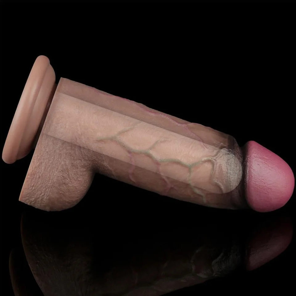 #204 - 24,6 cm Yeni Nesil Çift Katmanlı Realistik Dev Kalın Melez Dildo Penis